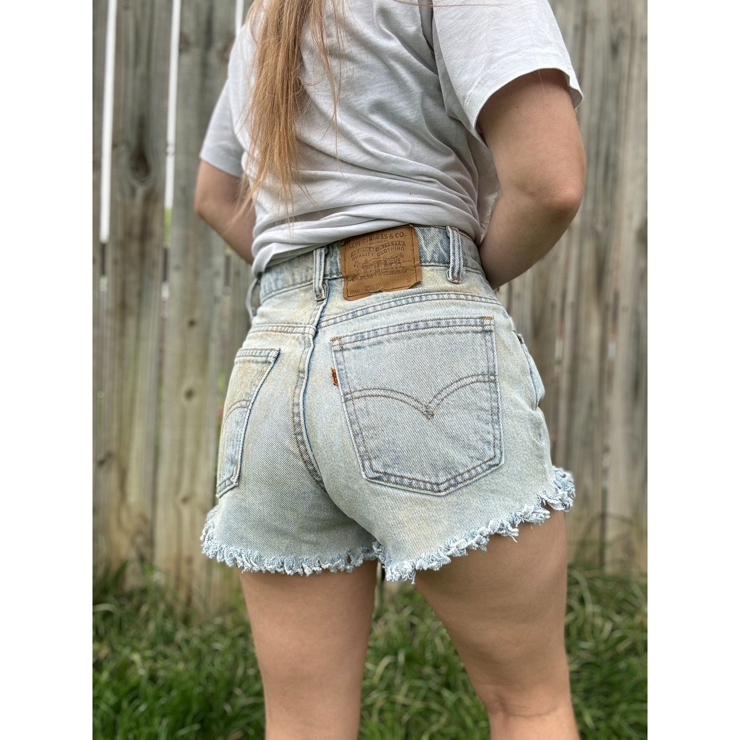 95' Levi's 950 Tapered Leg Orange Tab Cut Off Raw Hem Jean Shorts 5