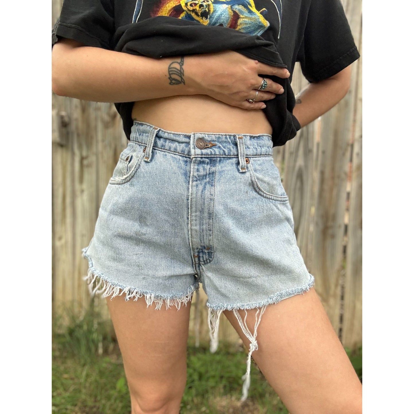 90's Levi's Medium Wash Cut Off Raw Hem Denim Jean Shorts Waist 32"