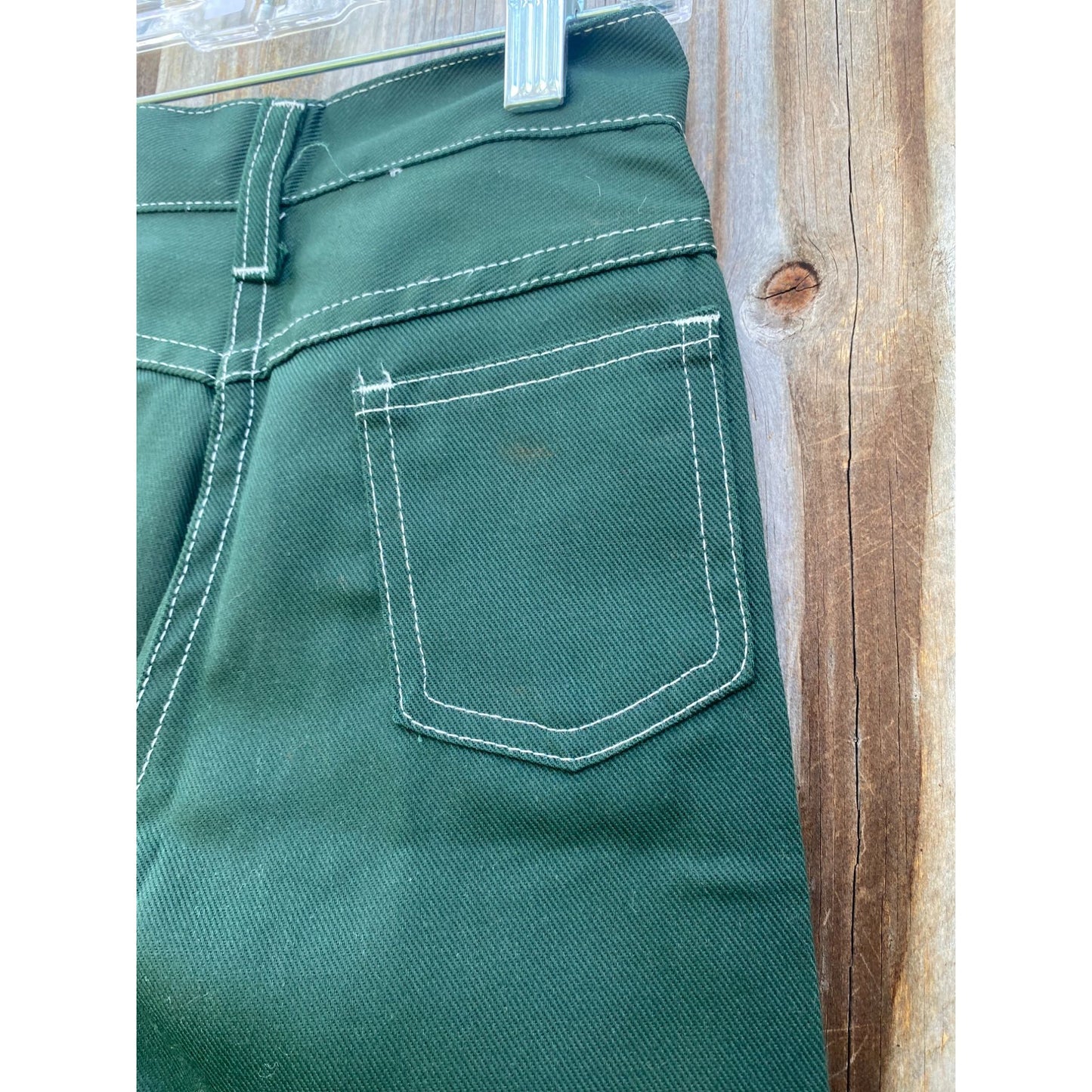 Deadstock 70's JCPenney Green 10oz Denim Western Jeans Flare Bottom 7 Slim