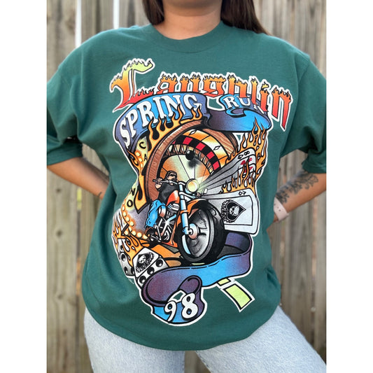 98' Spring Run Laughlin NV Motorcycle Rally Graphic Tee T-Shirt L