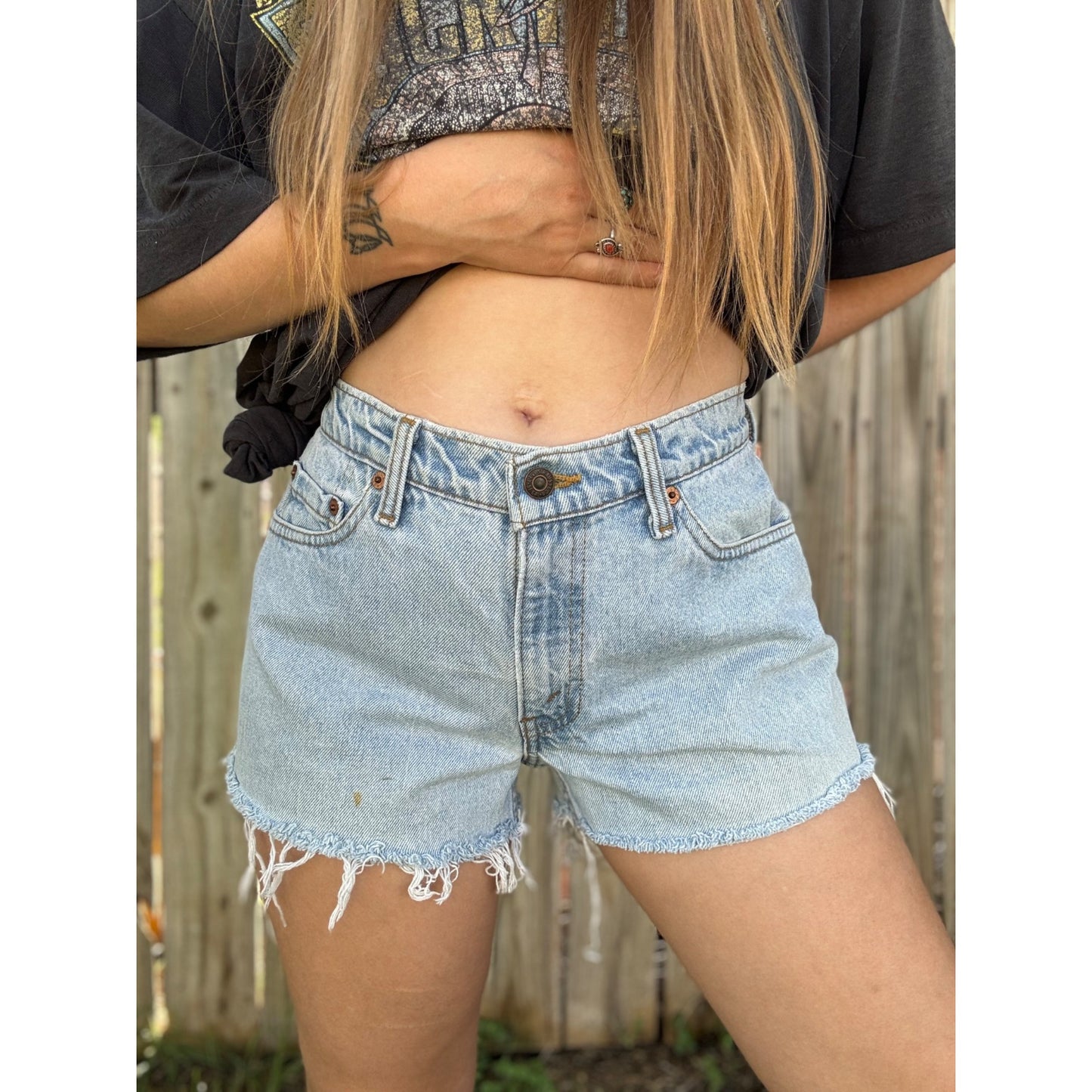 90's Levi's 538 Hiphugger Light Wash Cut Off Raw Hem Denim Shorts 29