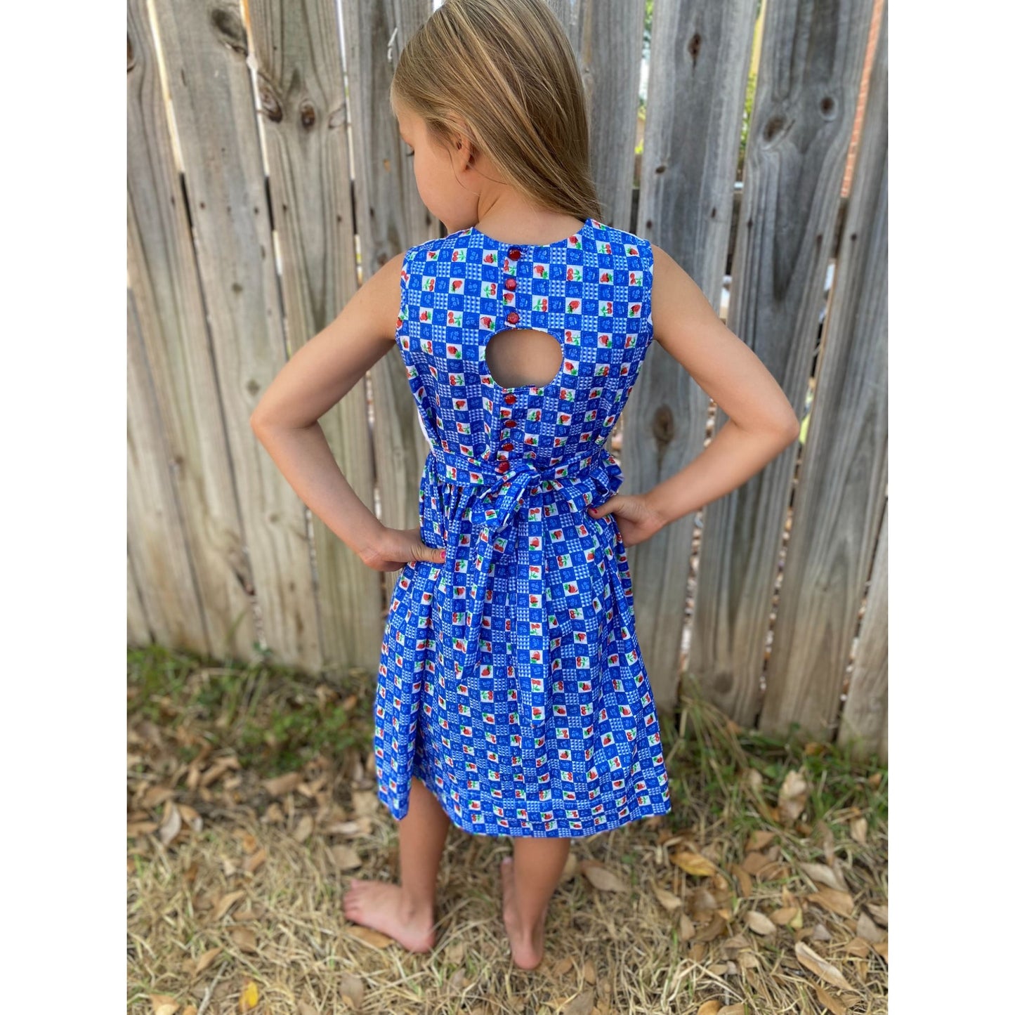 90's Handmade Blue Fruit Dress 7