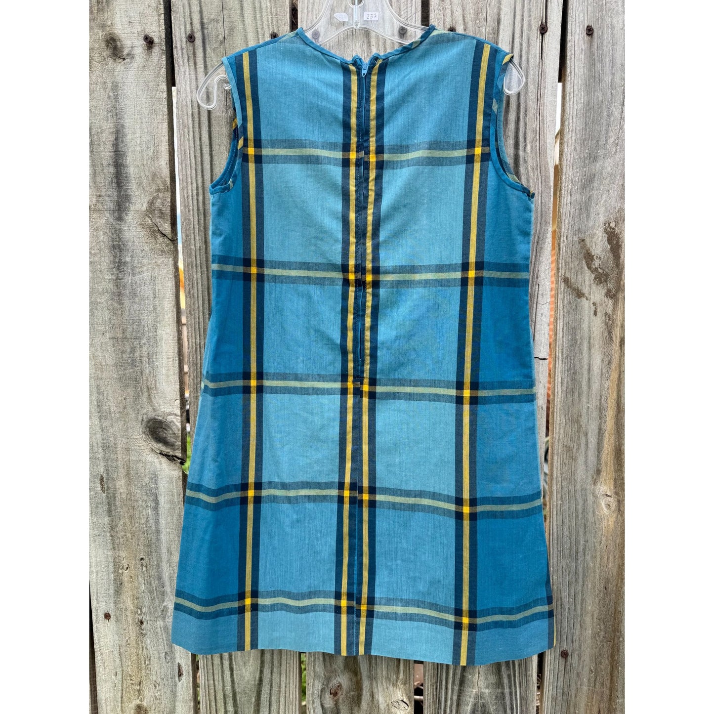 70's Carol Evans Pennys Girl's Blue Plaid Sleeveless Shift Dress 10