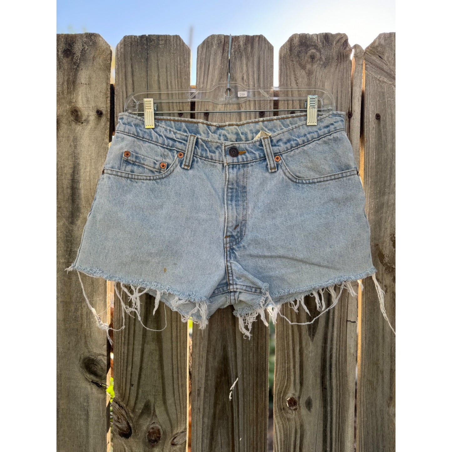 90's Levi's 538 Hiphugger Light Wash Cut Off Raw Hem Denim Shorts 29