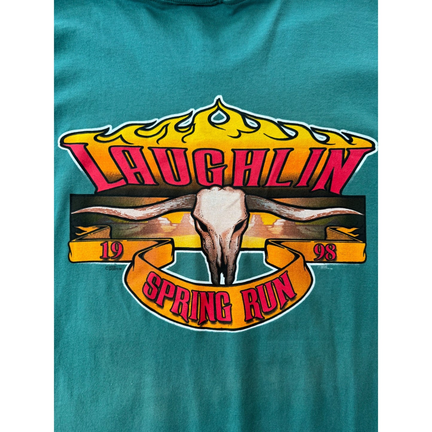 98' Spring Run Laughlin NV Motorcycle Rally Graphic Tee T-Shirt L