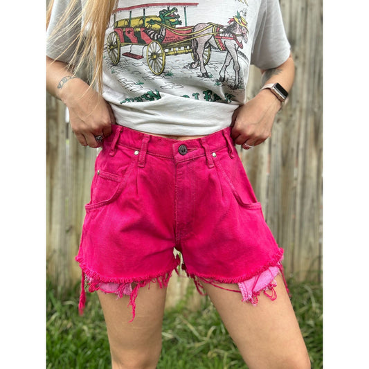 91' Levi's silverTab Loose Fit Hot Pink Cut Off Raw Hem Jean Shorts 30