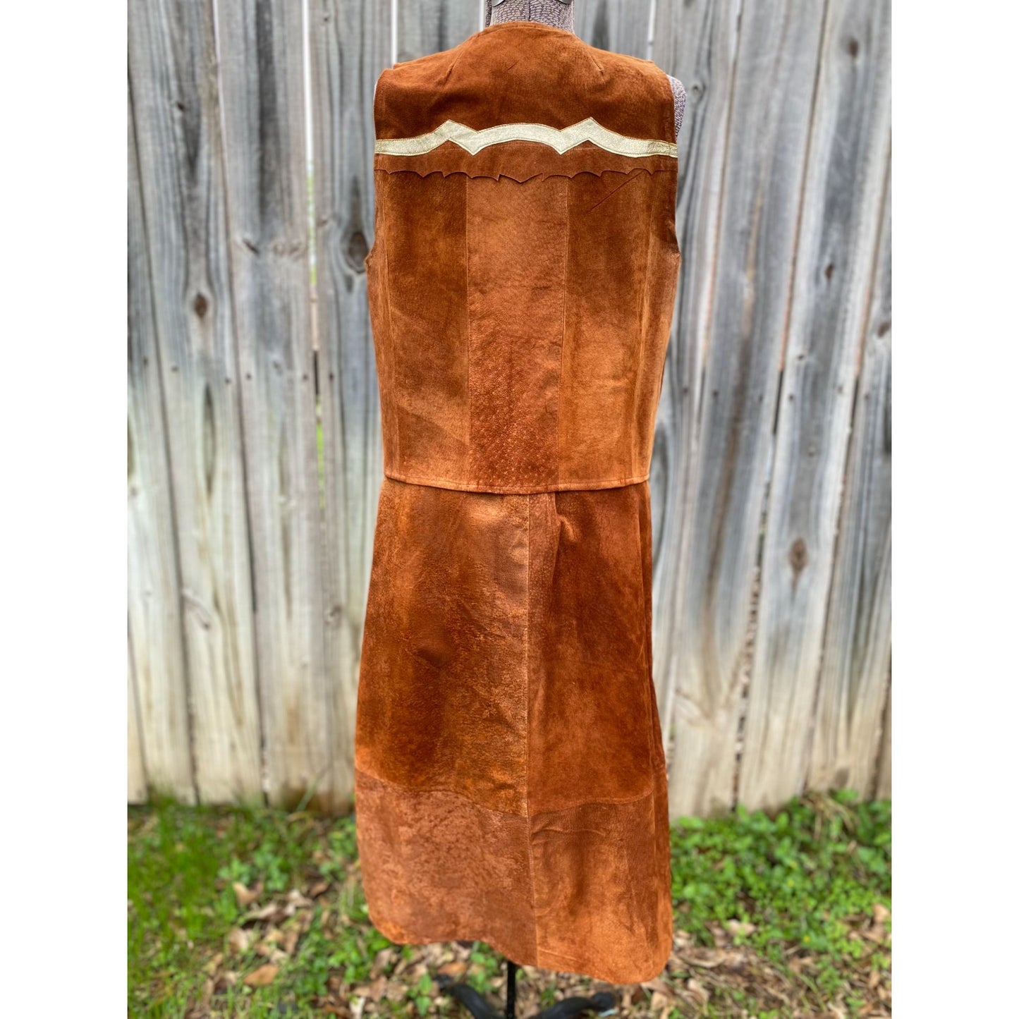 70's Rich Ranch Pig Suede Leather Vest & Skirt Set
