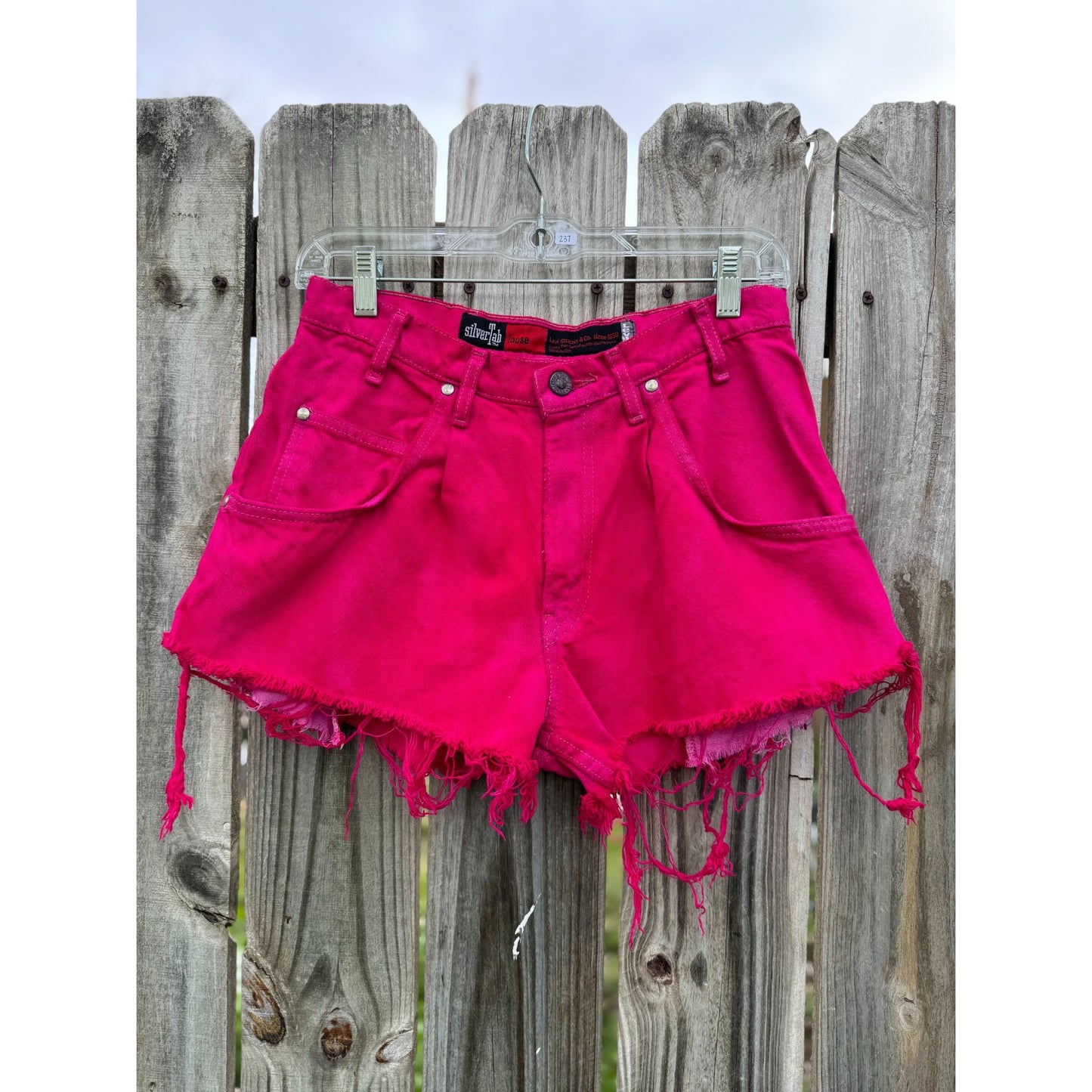 91' Levi's silverTab Loose Fit Hot Pink Cut Off Raw Hem Jean Shorts 30