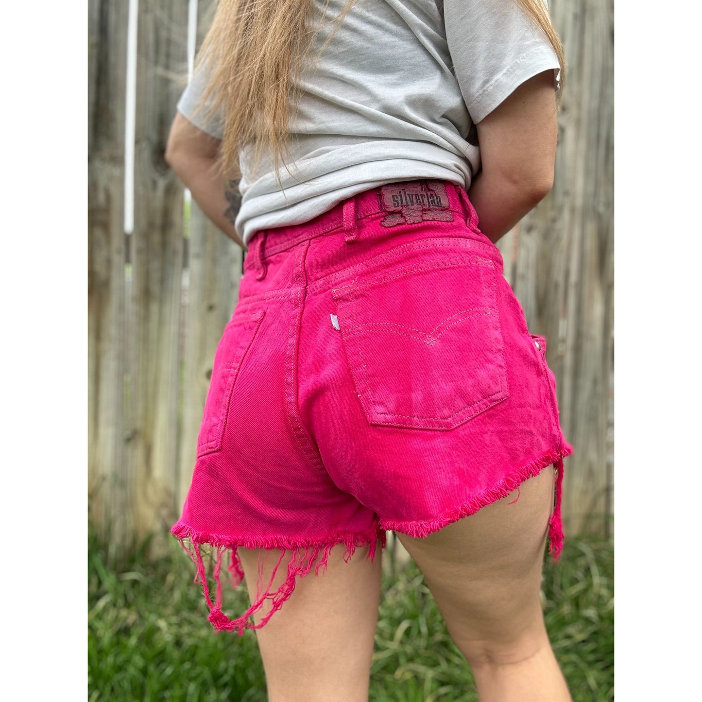 91' Levi's silverTab Loose Fit Hot Pink Cut Off Raw Hem Jean Shorts 30