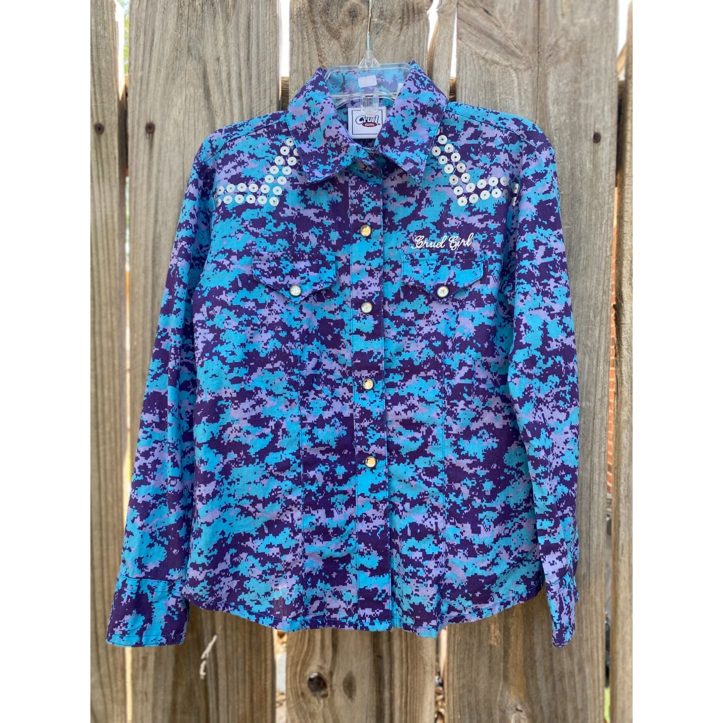 Cruel Girl Blue & Purple Western Pearl Snap XS 4/5