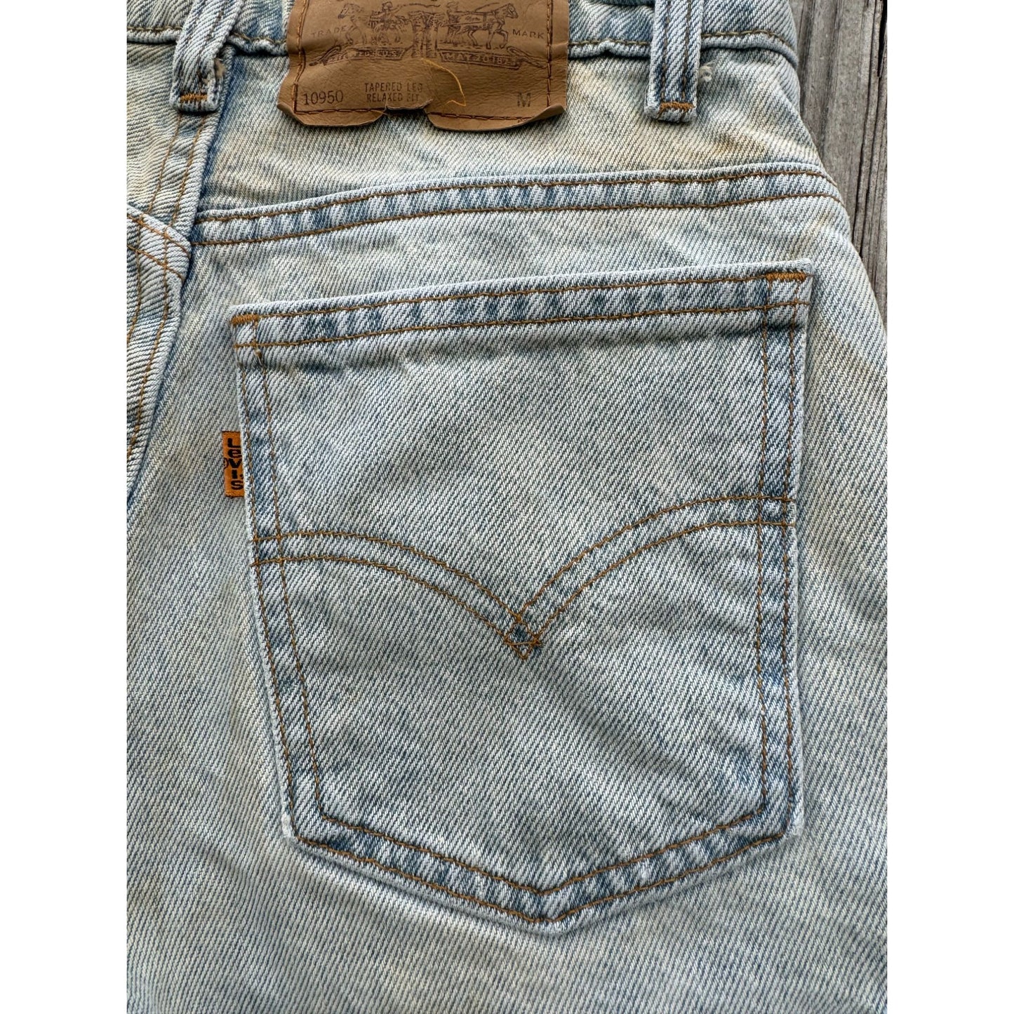 95' Levi's 950 Tapered Leg Orange Tab Cut Off Raw Hem Jean Shorts 5