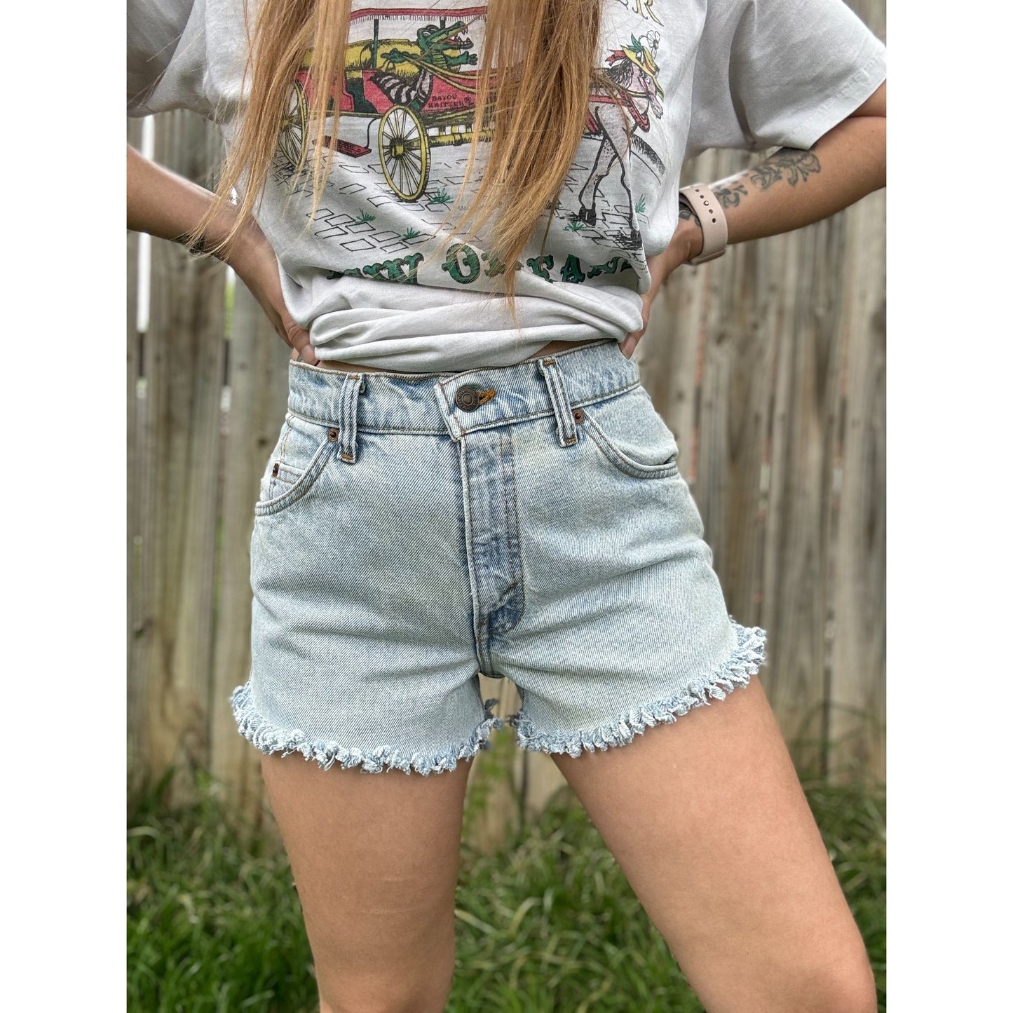 95' Levi's 950 Tapered Leg Orange Tab Cut Off Raw Hem Jean Shorts 5