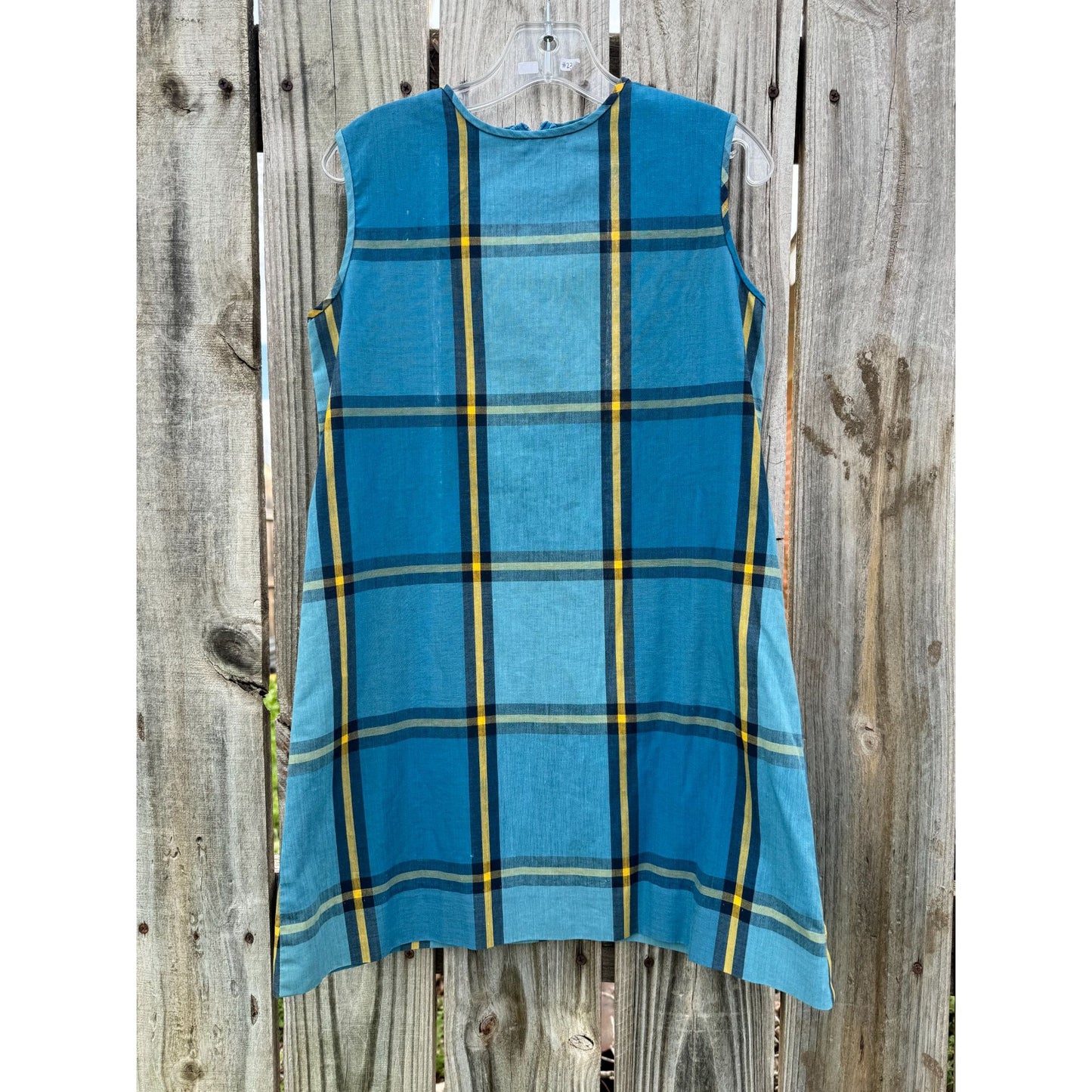70's Carol Evans Pennys Girl's Blue Plaid Sleeveless Shift Dress 10