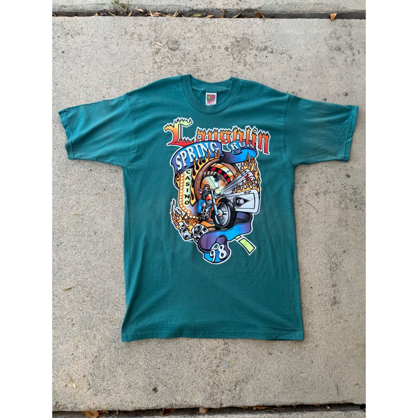 98' Spring Run Laughlin NV Motorcycle Rally Graphic Tee T-Shirt L