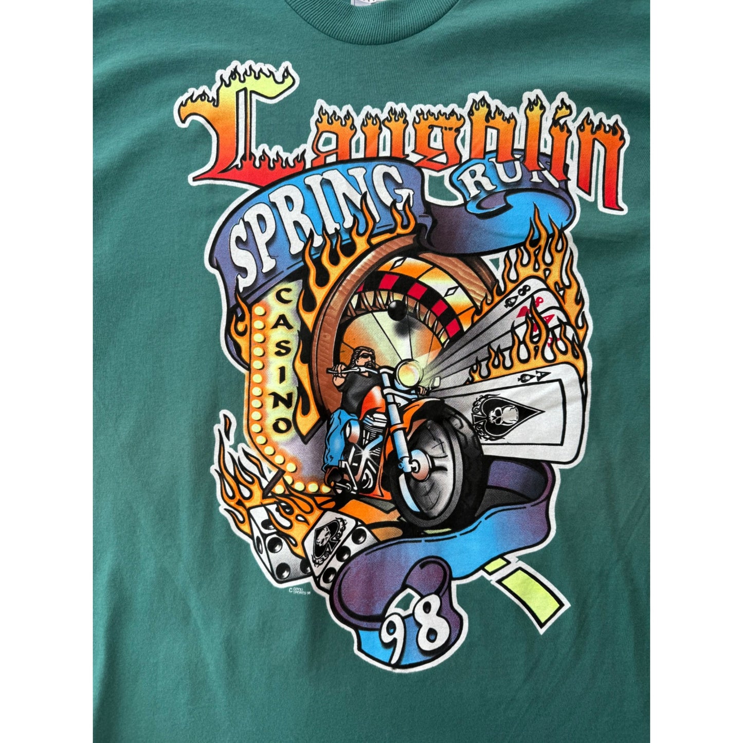 98' Spring Run Laughlin NV Motorcycle Rally Graphic Tee T-Shirt L