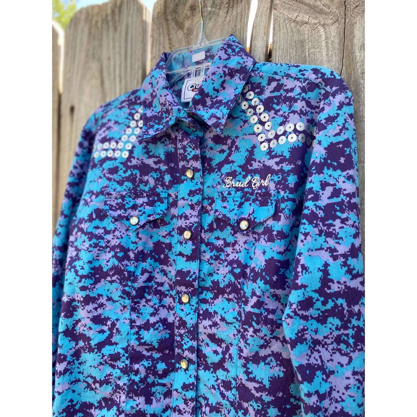 Cruel Girl Blue & Purple Western Pearl Snap XS 4/5
