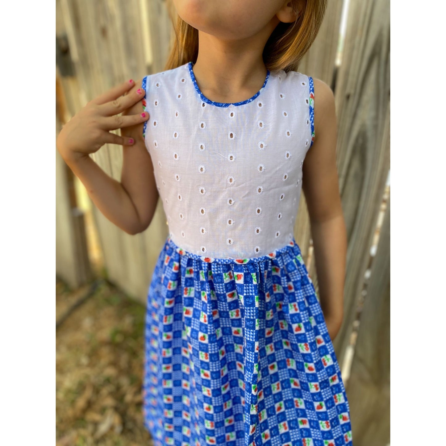 90's Handmade Blue Fruit Dress 7
