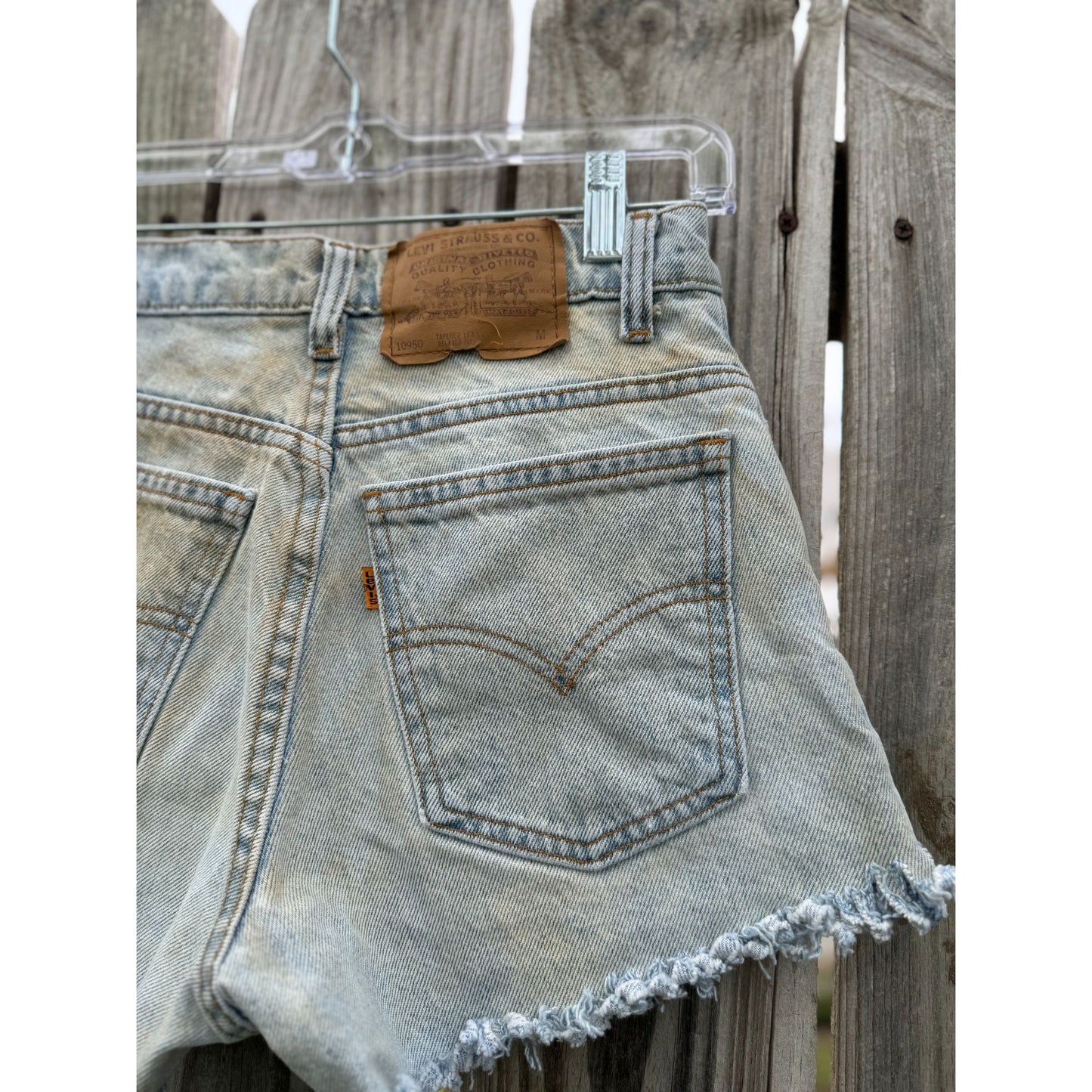 95' Levi's 950 Tapered Leg Orange Tab Cut Off Raw Hem Jean Shorts 5