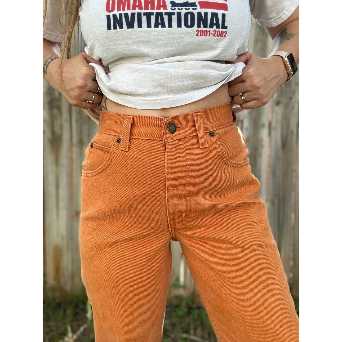 90's Newport News Jeanology Orange Denim Mom Jeans Waist 25"
