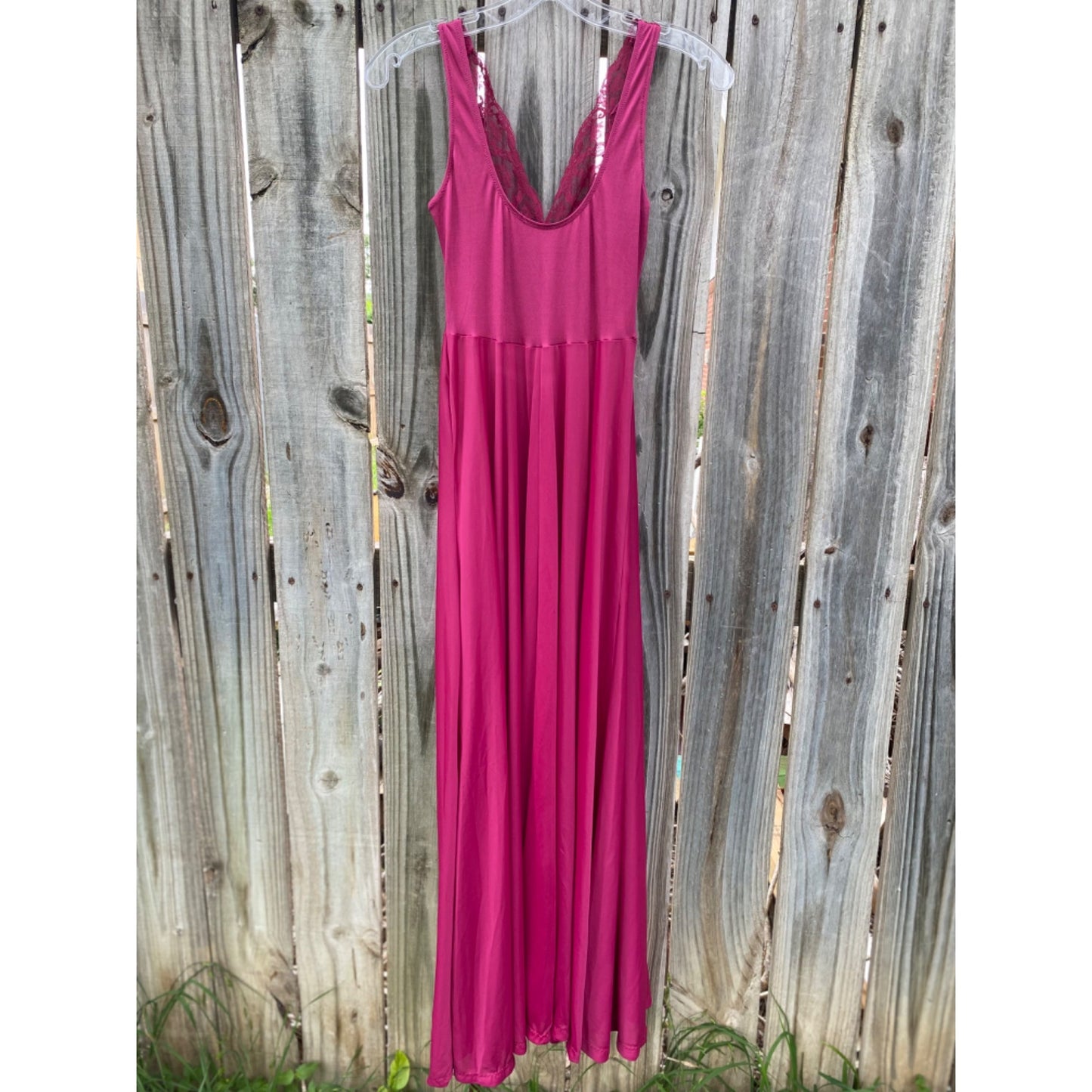 70’s Vintage Fuchsia Pink Lace Maxi Slip Dress
