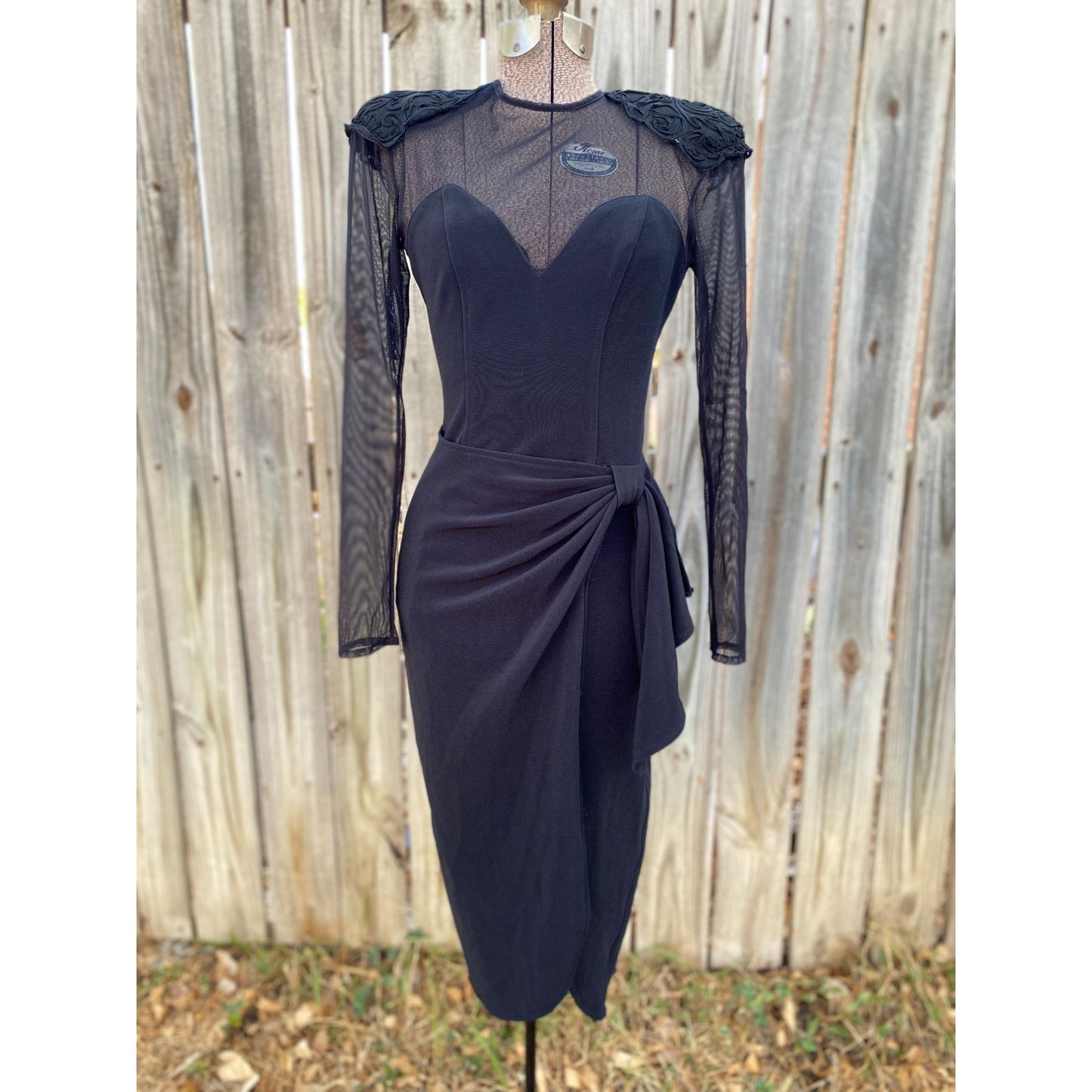90's Betsy & Adam Sweetheart Illusion Bodycon Black Dress Size 5/6