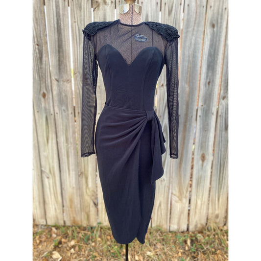 90's Betsy & Adam Sweetheart Illusion Bodycon Black Dress Size 5/6