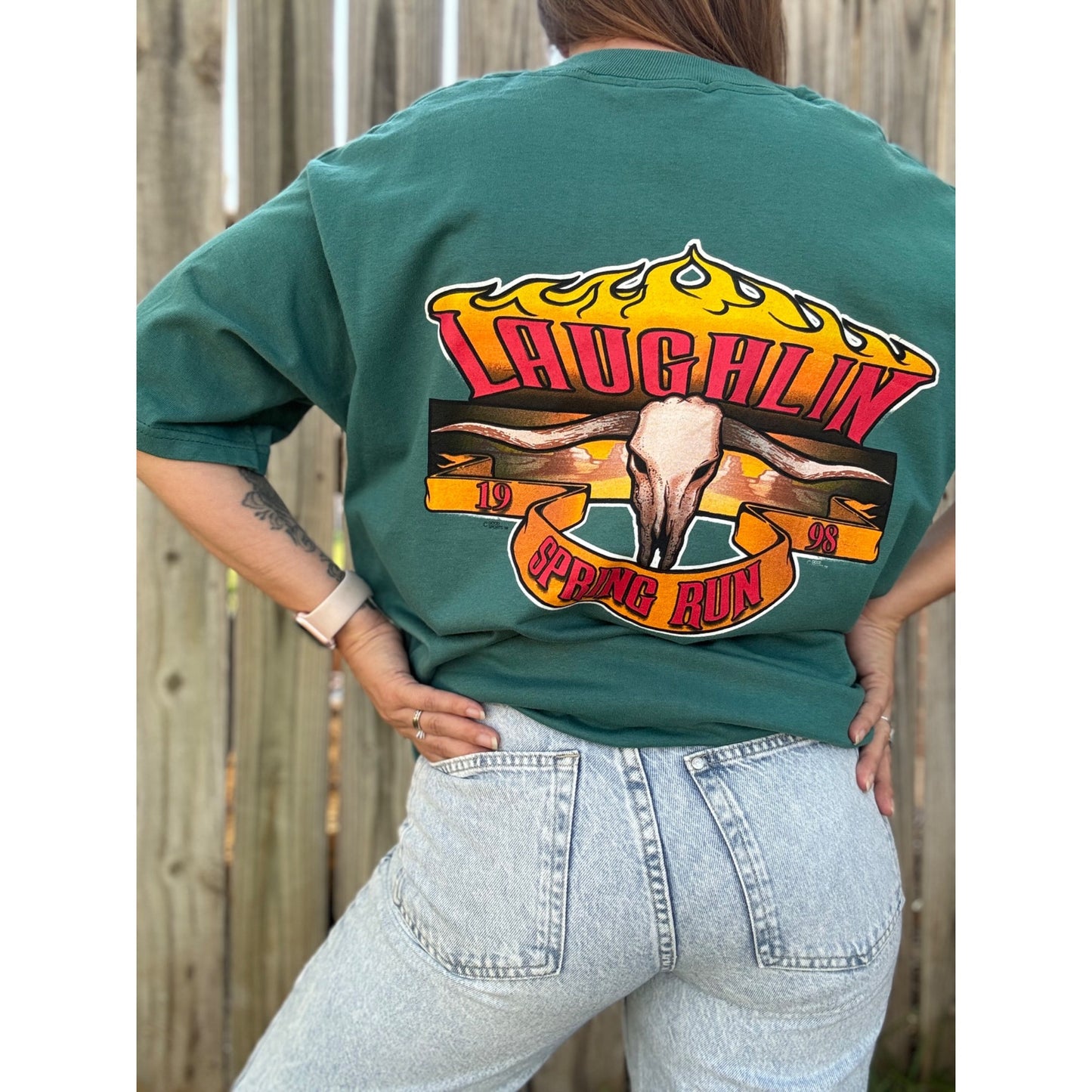 98' Spring Run Laughlin NV Motorcycle Rally Graphic Tee T-Shirt L