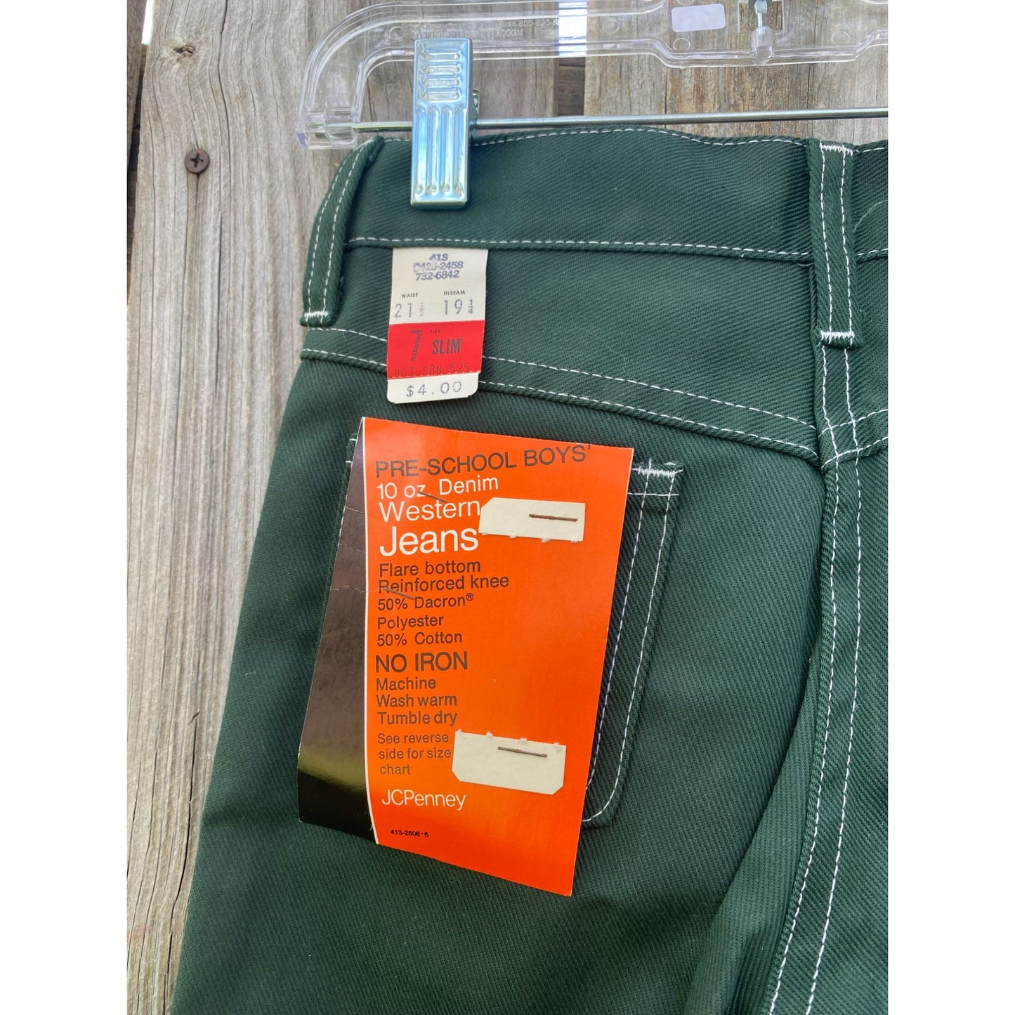 Deadstock 70's JCPenney Green 10oz Denim Western Jeans Flare Bottom 7 Slim