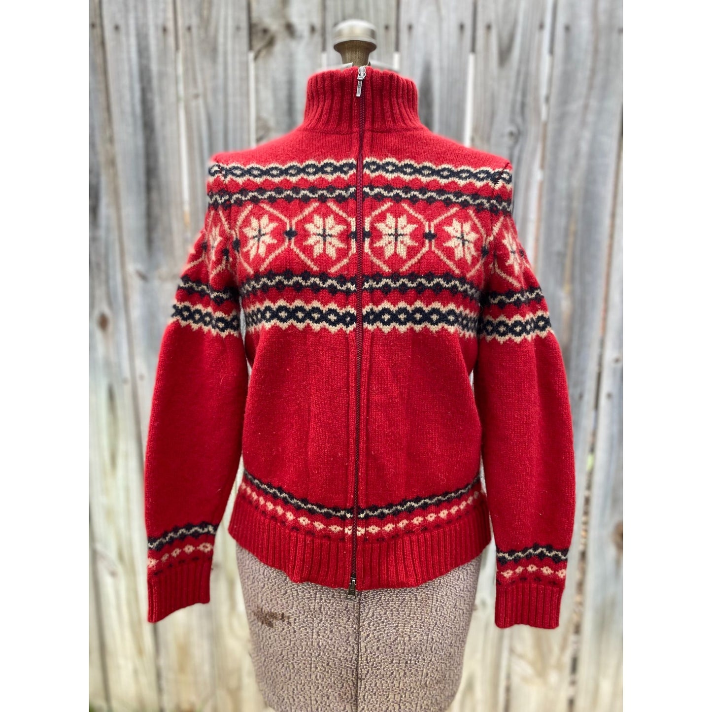 90s Eddie Bauer Lambs Wool Red Sweater Small