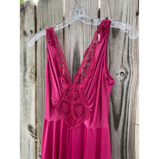 70’s Vintage Fuchsia Pink Lace Maxi Slip Dress