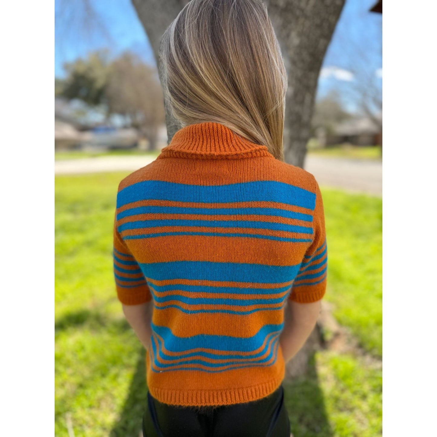 70's Talk-Abouts Girl's Orange Short Sleeve Striped Sweater