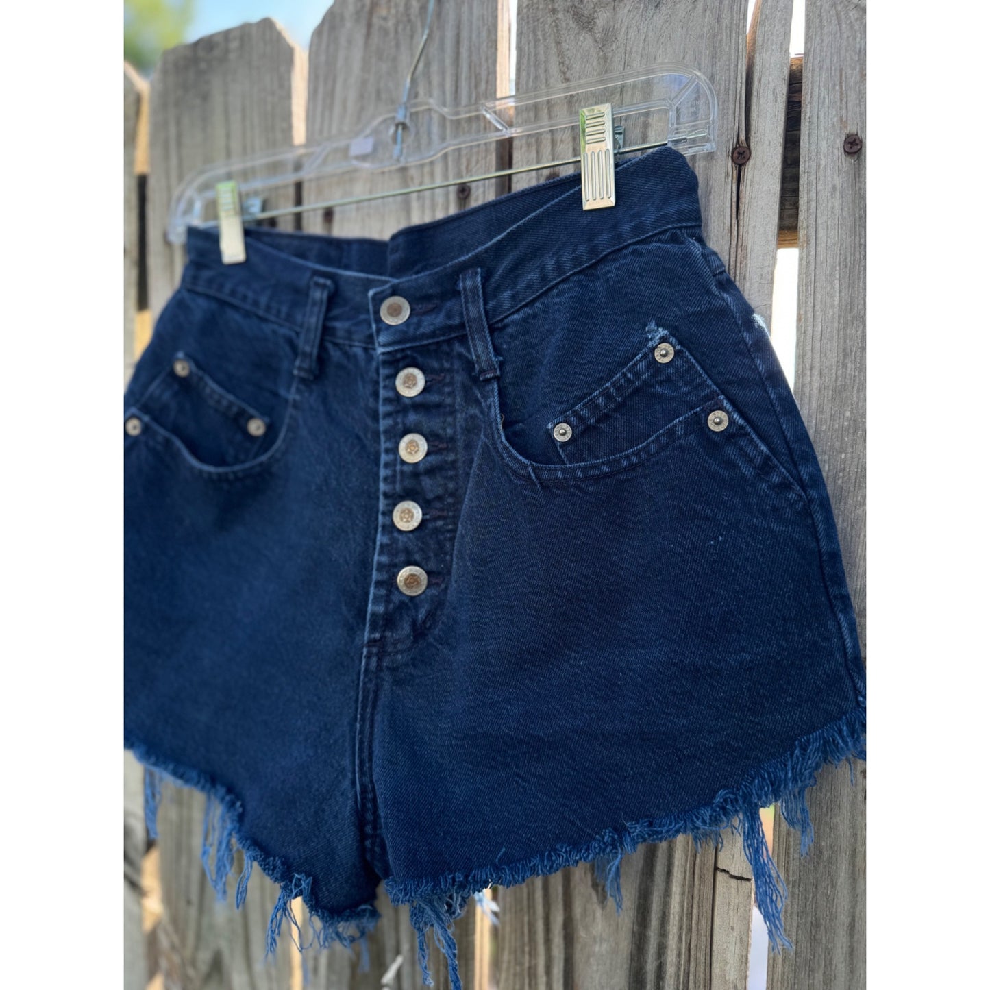 90's Steel Jeans Button Fly Cut Off Raw Hem Denim Jean Shorts Size 9