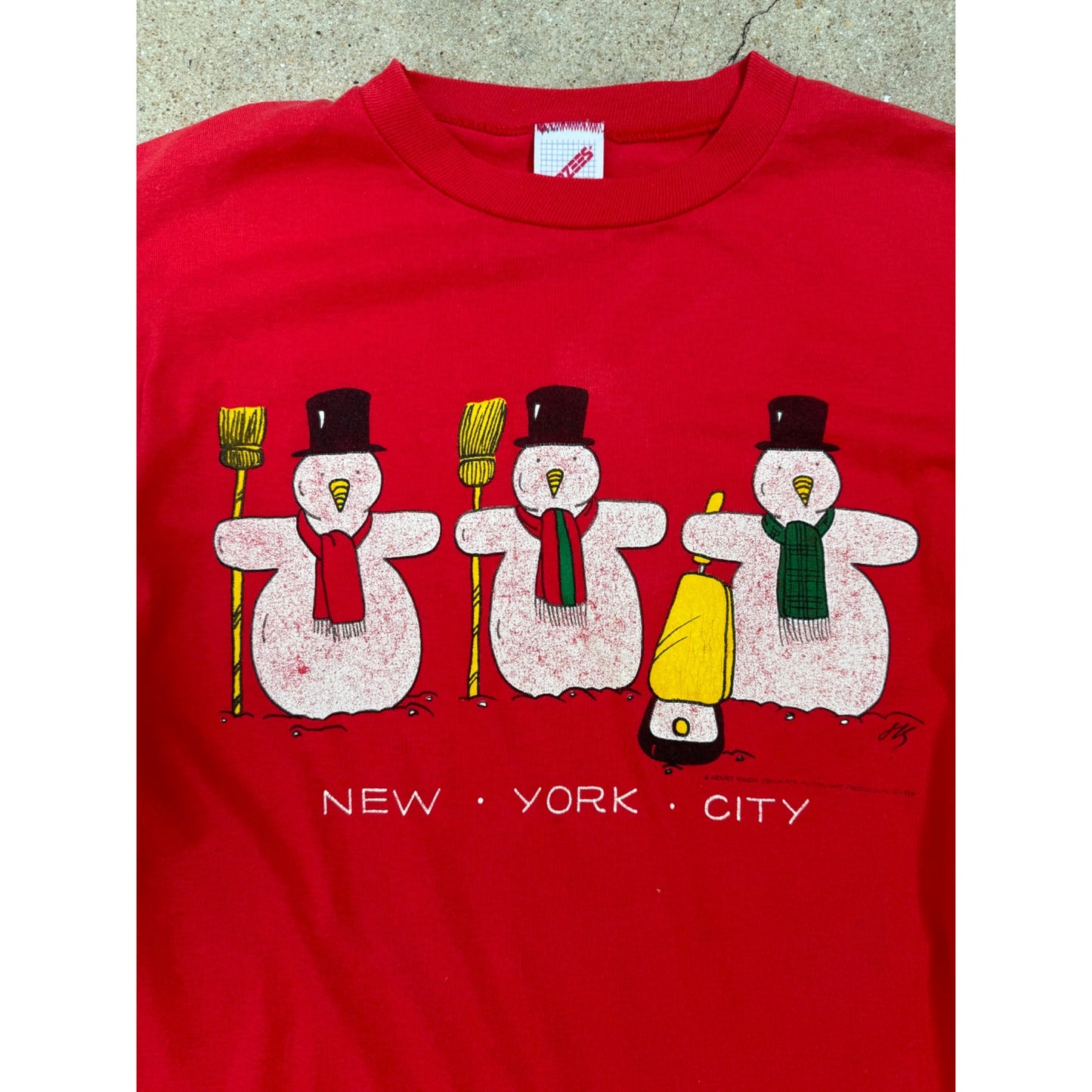 80's New York City Snowman Christmas Single Stitch Tee T-Shirt Large