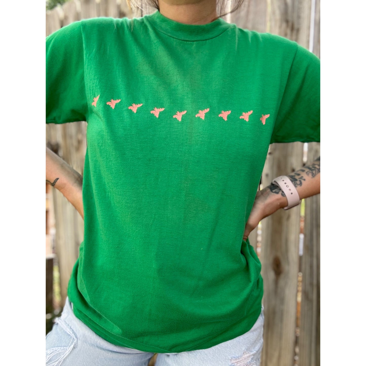 90's Moose Green Animal Single Stitch Graphic Tee T-Shirt Medium