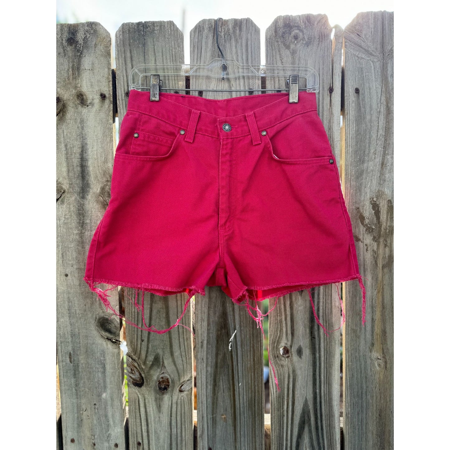 80's Levi's Native Blue Hot Pink Cut Off Raw Hem Denim Jean Shorts 9