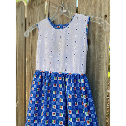 90's Handmade Blue Fruit Dress 7