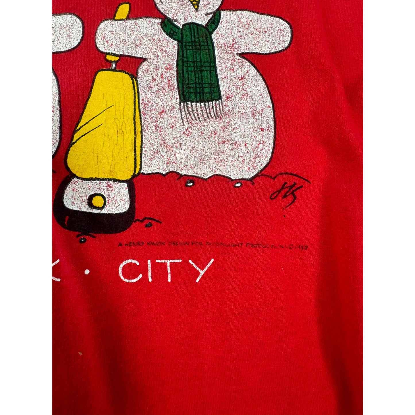 80's New York City Snowman Christmas Single Stitch Tee T-Shirt Large