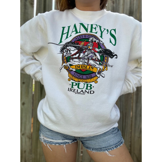 90' Haney's Pub Dublin Ireland Graphic Crew Neck Sweatshirt M