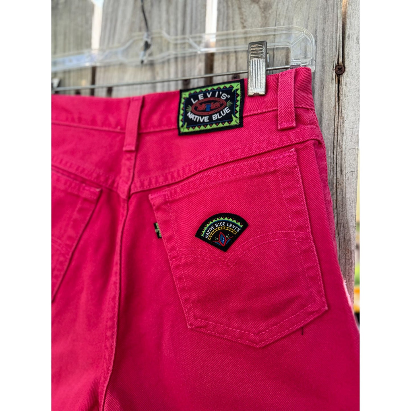 80's Levi's Native Blue Hot Pink Cut Off Raw Hem Denim Jean Shorts 9