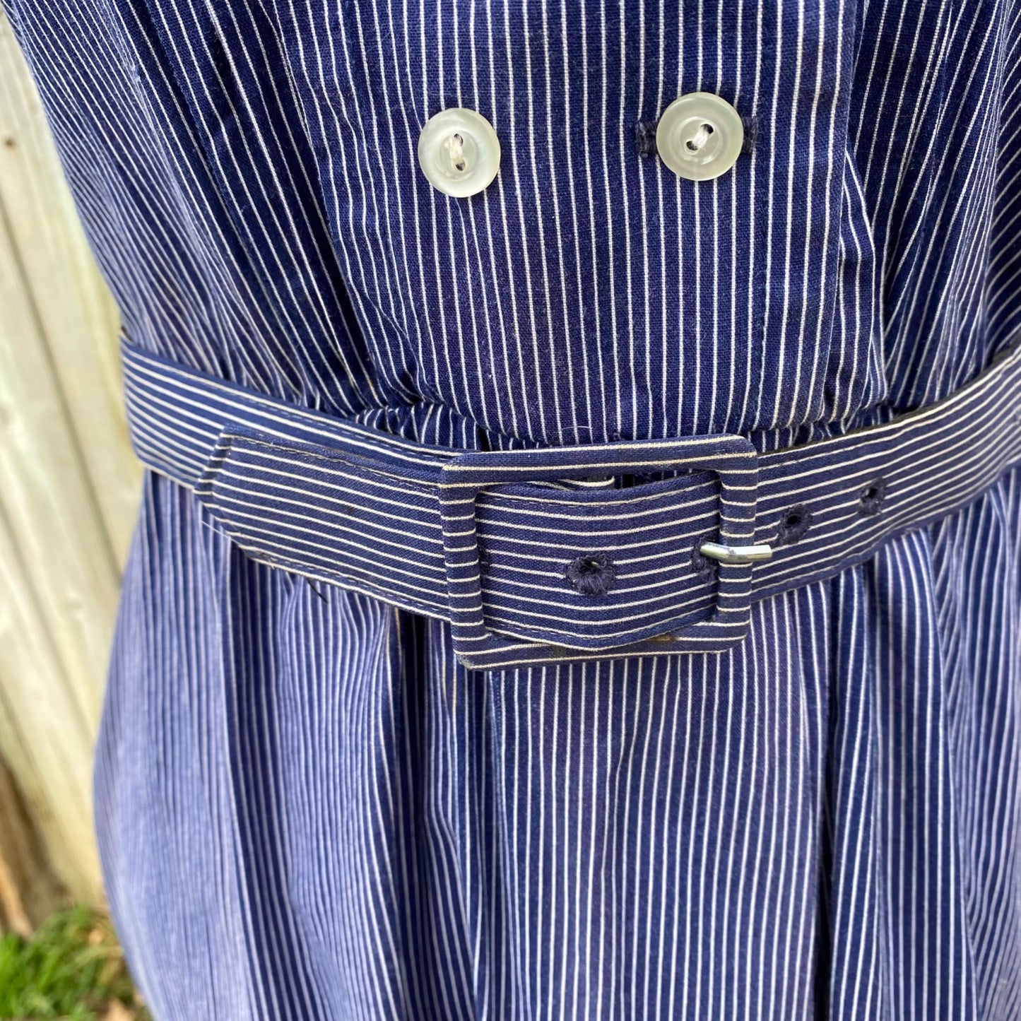 70's David Warren New York Blue Pinstripe Dress & Belt Set