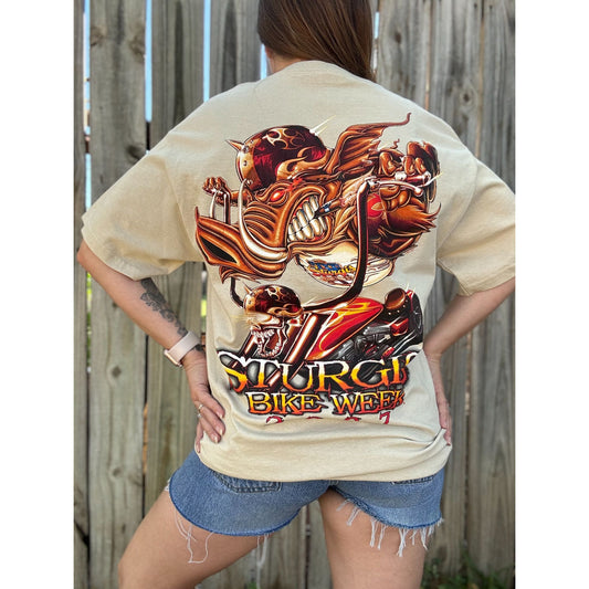 NWT 2007 Sturgis Bike Week Pork Chop Hogg Tan Motorcycle Graphic Tee Medium