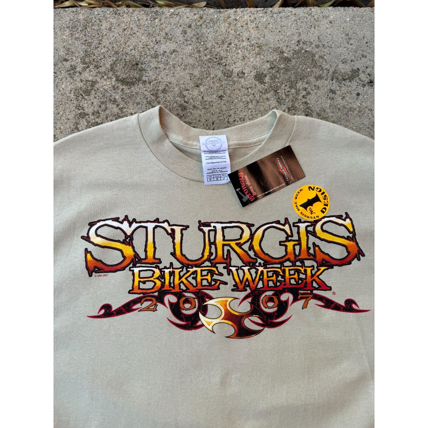 NWT 2007 Sturgis Bike Week Pork Chop Hogg Tan Motorcycle Graphic Tee Medium