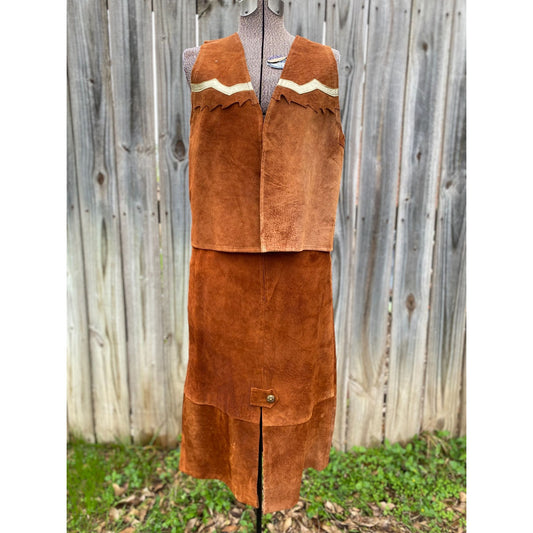 70's Rich Ranch Pig Suede Leather Vest & Skirt Set