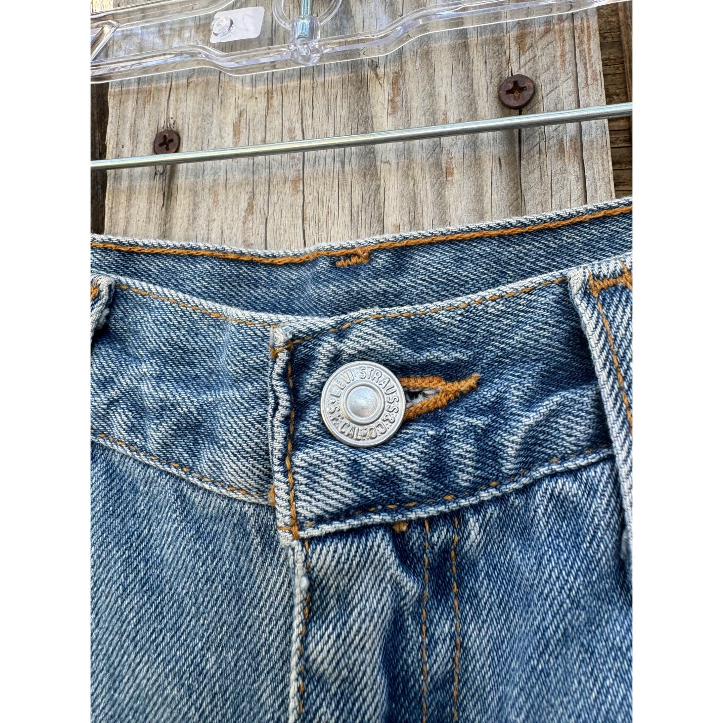 90's Levi's 577 Low Rise Loose Fit Cut Off Raw Hem Denim Jean Shorts 6