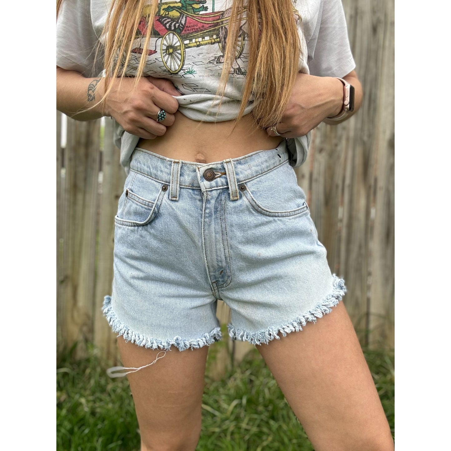 94' Levi's 560 Loose Fit Orange Tab Cut Off Raw Hem Denim Jean Shorts 27