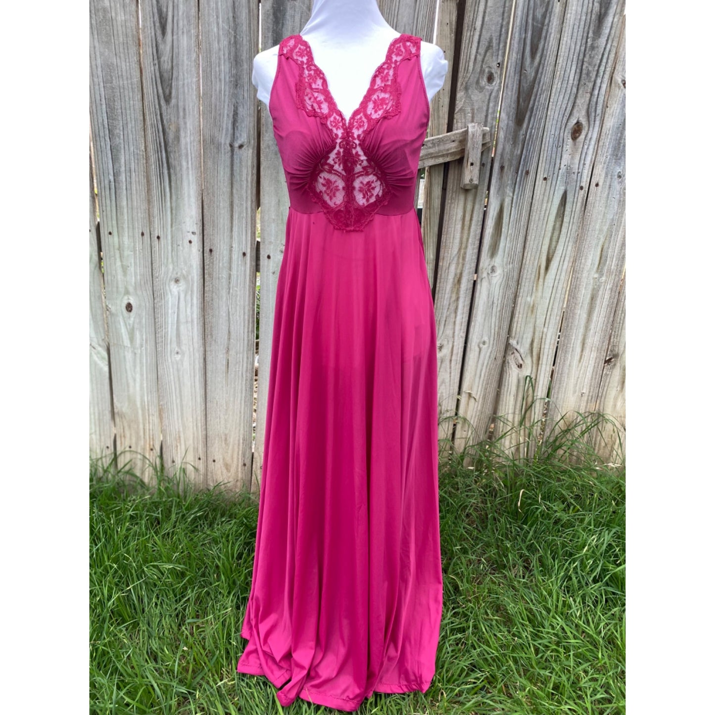 70’s Vintage Fuchsia Pink Lace Maxi Slip Dress