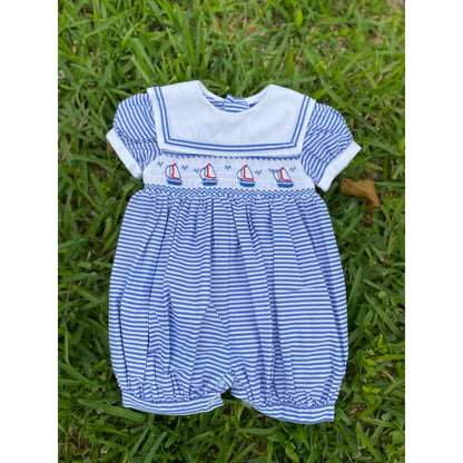 90’s Carriage Boutiques Smocked Nautical Striped Romper 9M