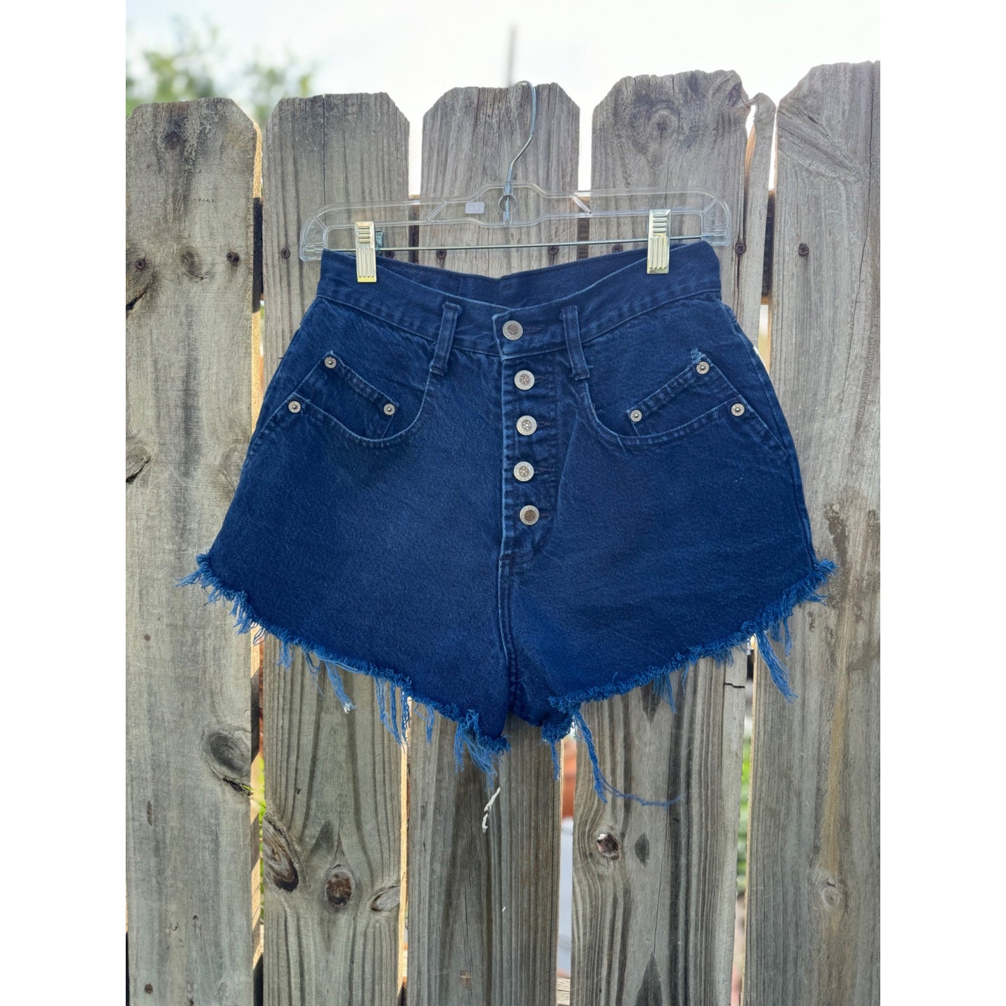 90's Steel Jeans Button Fly Cut Off Raw Hem Denim Jean Shorts Size 9