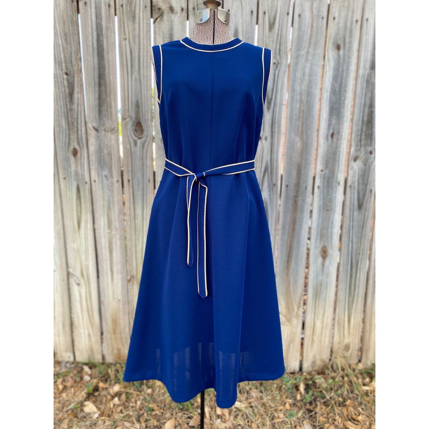 70's Lady Carol of New York Blue Dress with Knitted Belt