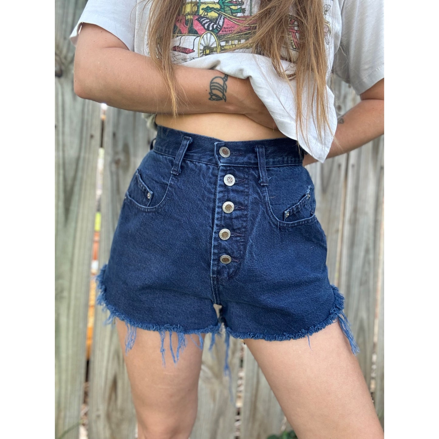 90's Steel Jeans Button Fly Cut Off Raw Hem Denim Jean Shorts Size 9